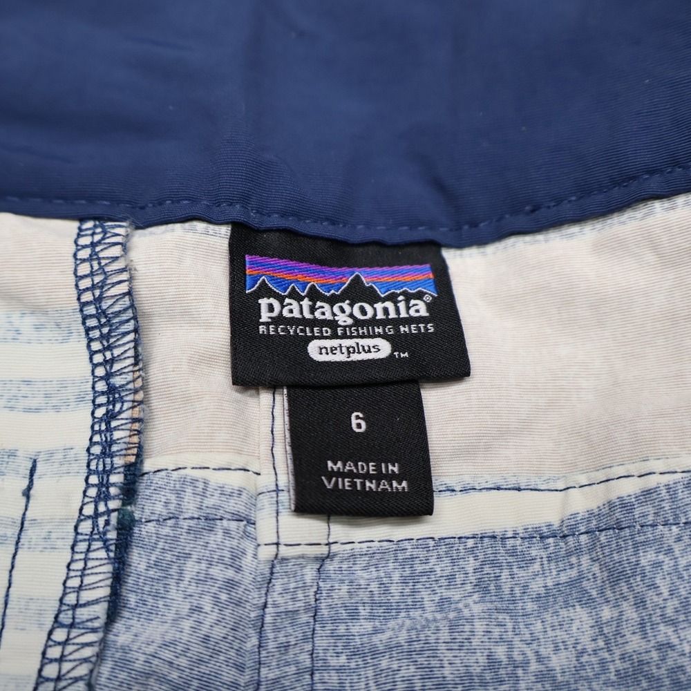 Patagonia Board Shorts Womens 6 Blue Striped Wavefarer Recycled Nylon Swim Surf - Picture 5 of 9